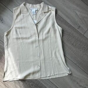 August Silk Y2K 100% Silk Sleeveless Blouse | Ivory Button Top - Size M